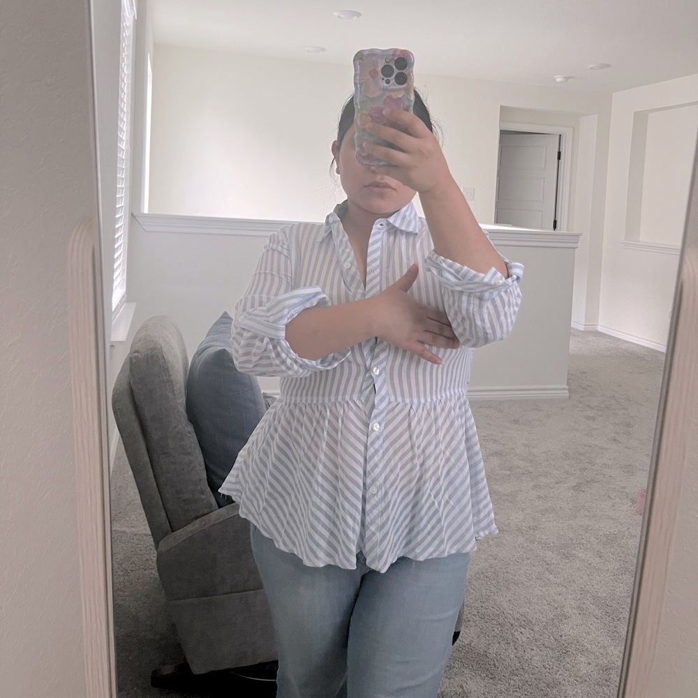 Striped peplum button down top